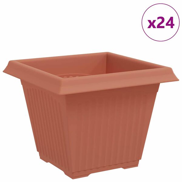 vidaXL Maceta cuadrada para flores 24 pcs Rojo Ladrillo Pl&aacute;stico
