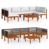 vidaXL Conjunto de jard&iacute;n de 7 piezas con cojines, madera color crema, acacia y cuerda