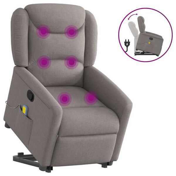 vidaXL Sill&oacute;n reclinable de masaje elevable tela gris taup&eacute;