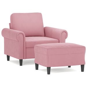 vidaXL Sill&oacute;n con taburete terciopelo rosa 60 cm