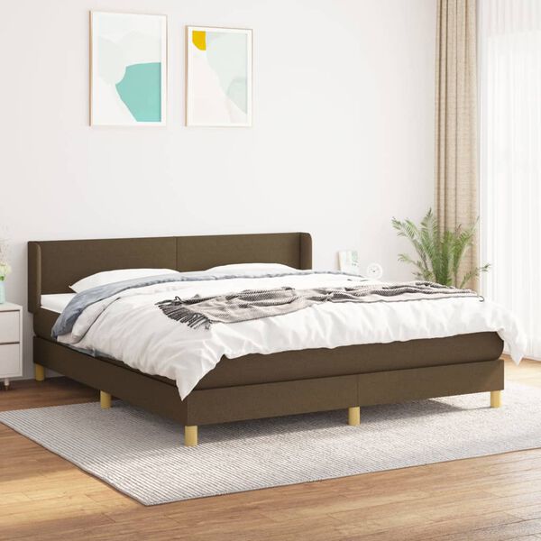 vidaXL Cama box spring con colch&oacute;n tela marr&oacute;n oscuro 180x200 cm