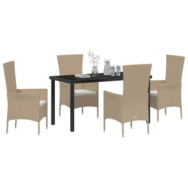 vidaXL Conjunto de Comedor de Jard&iacute;n 5 pcs Beige rat&aacute;n sint&eacute;tico
