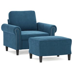 vidaXL Sill&oacute;n con taburete terciopelo azul 60 cm