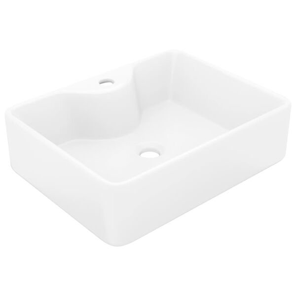 vidaXL Lavabo de cerámica cuadrado orificio de grifo y desagüe blanco