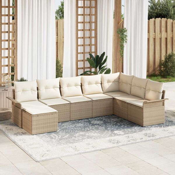 vidaXL Conjunto de sof&aacute; de jard&iacute;n con coj&iacute;n 8 pcs Beige Polirat&aacute;n