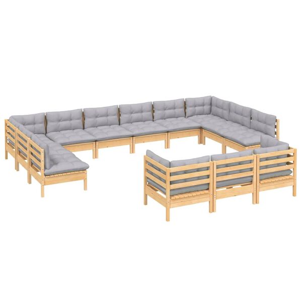 vidaXL Juego de muebles de jardín 13 pzas y cojines madera pino gris