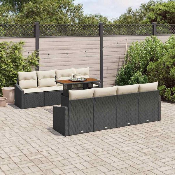 vidaXL Conjunto de sofá de jardín 9 pcs Negro Poliratán