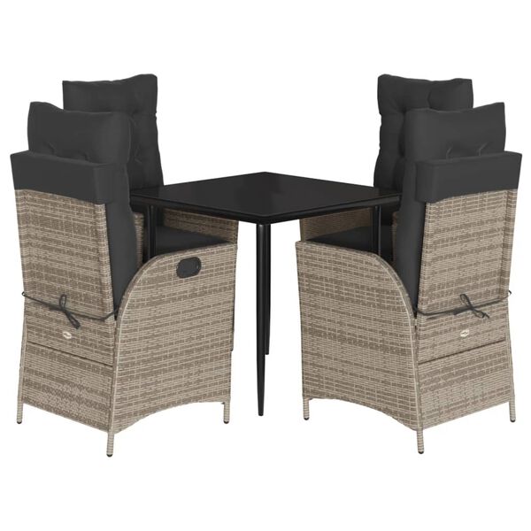 vidaXL Set comedor de jard&iacute;n 5 piezas con cojines rat&aacute;n sint&eacute;tico gris
