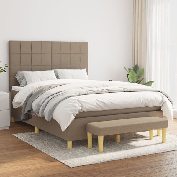 vidaXL Cama box spring con colch&oacute;n tela gris taupe 140x200 cm