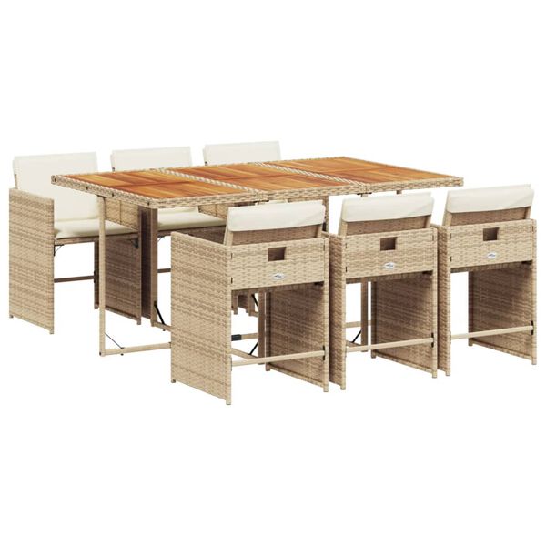 vidaXL Set comedor de jard&iacute;n 7 pzas con cojines rat&aacute;n sint&eacute;tico beige