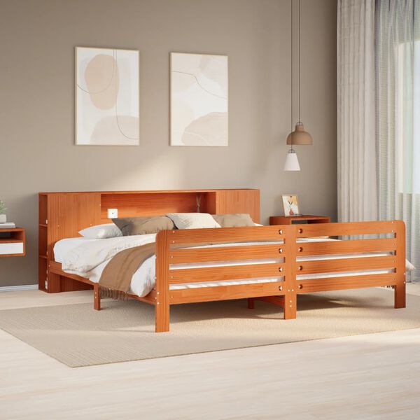 vidaXL Cama sin colch&oacute;n madera maciza de pino marr&oacute;n cera 180x200 cm