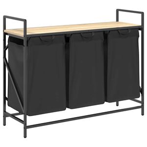 vidaXL Cesto de ropa de 3 compartimentos con estante, color roble Sonoma