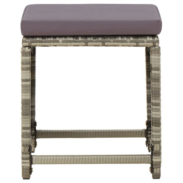 vidaXL Taburetes de jard&iacute;n 4 unidades y cojines rat&aacute;n sint&eacute;tico gris