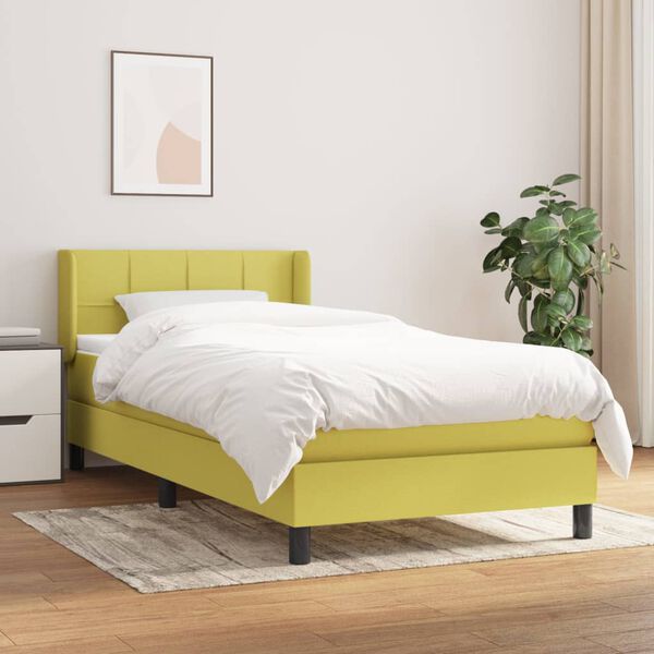 vidaXL Cama box spring con colch&oacute;n tela verde 90x190 cm
