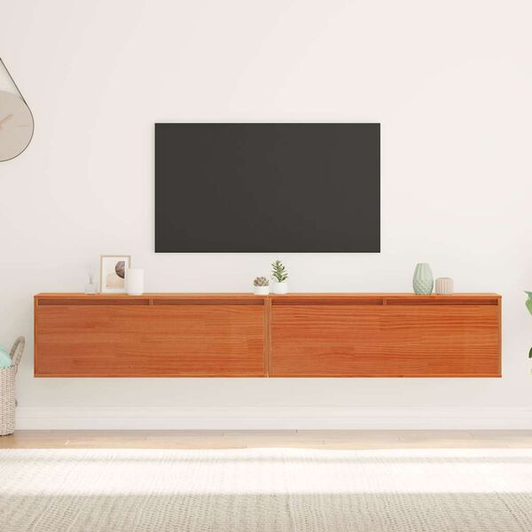 vidaXL Armario de Pared con estante Marr&oacute;n cera Madera de pino macizo