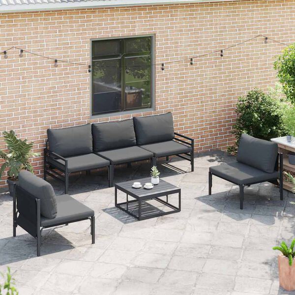 vidaXL Conjunto de sof&aacute;s de jard&iacute;n con coj&iacute;n 5 pcs Negro Acero