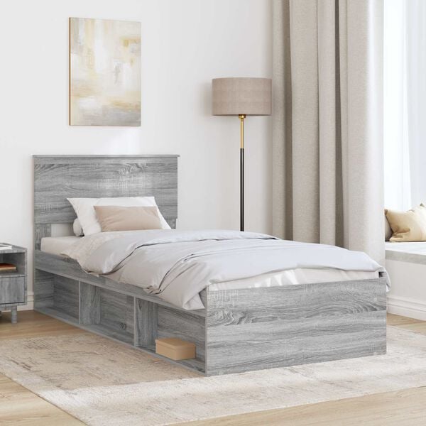 vidaXL Estructura de cama con cabecera Gris Sonoma 90 x 190 cm