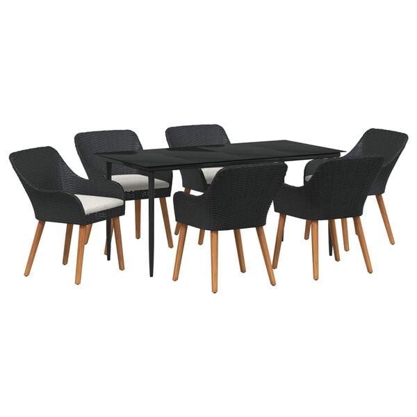 vidaXL Conjunto de Comedor de Jard&iacute;n 7 pcs Negro rat&aacute;n sint&eacute;tico