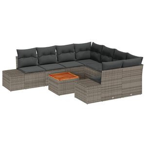 vidaXL Conjunto de sof&aacute;s de jard&iacute;n 9 pcs Gris rat&aacute;n sint&eacute;tico