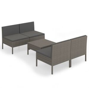 vidaXL Set de muebles de jard&iacute;n 5 pzas y cojines rat&aacute;n sint&eacute;tico gris