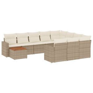 vidaXL Set de sof&aacute;s de jard&iacute;n 11pzas con cojines rat&aacute;n sint&eacute;tico beige