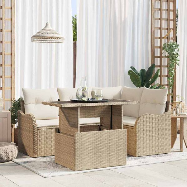 vidaXL Juego de comedor para exteriores 5 pcs Beige Polirat&aacute;n