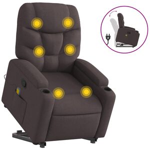 vidaXL Silla de masaje reclinable de pie de tela marr&oacute;n oscuro