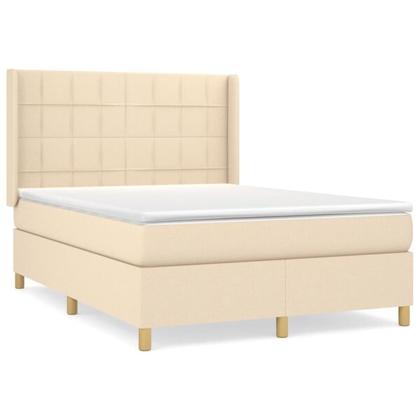 vidaXL Cama box spring con colch&oacute;n tela color crema 140x200 cm