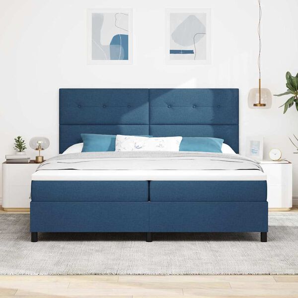 vidaXL Cama tipo Box Spring con colch&oacute;n Azul 200 x 200 cm tela