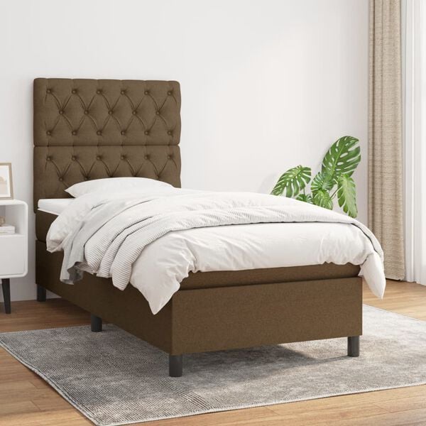 vidaXL Cama box spring con colch&oacute;n tela marr&oacute;n oscuro 80x200 cm