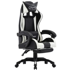 vidaXL Silla gaming con reposapi&eacute;s cuero sint&eacute;tico blanco y negro
