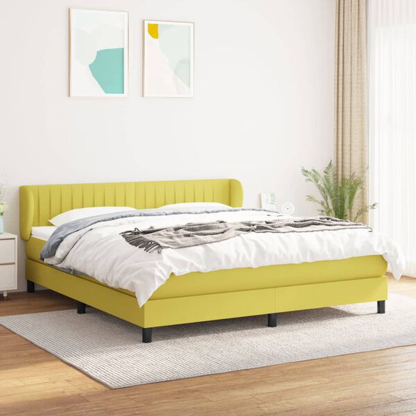 vidaXL Cama box spring con colch&oacute;n tela verde 180x200 cm