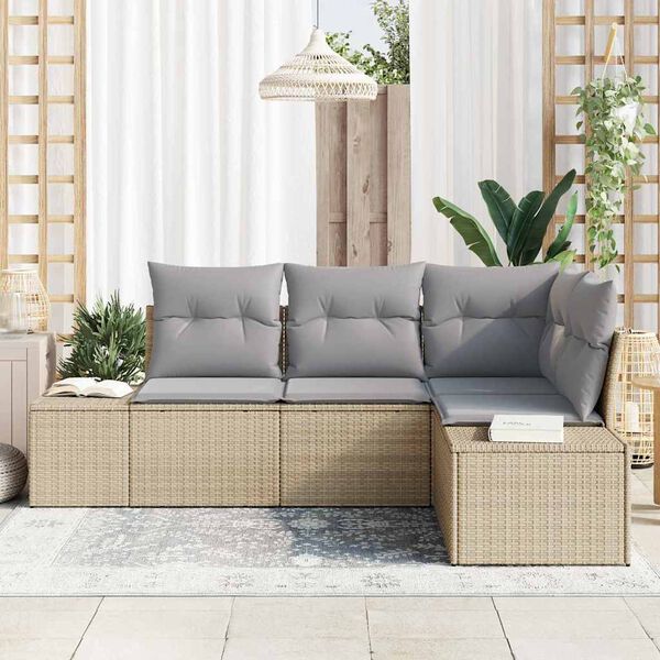 vidaXL Conjunto de sof&aacute; de jard&iacute;n 4 pcs Beige rat&aacute;n sint&eacute;tico