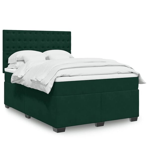 vidaXL Cama box spring con colch&oacute;n terciopelo verde oscuro 140x190 cm