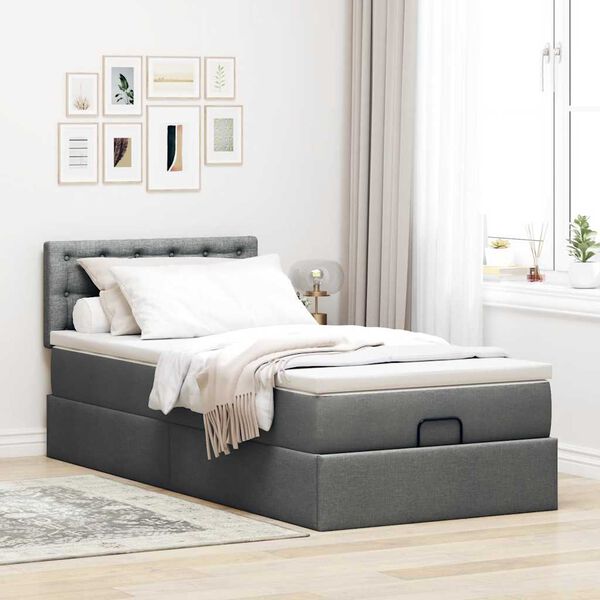 vidaXL Estructura cama otomana colch&oacute;n tela gris oscuro 80x200cm
