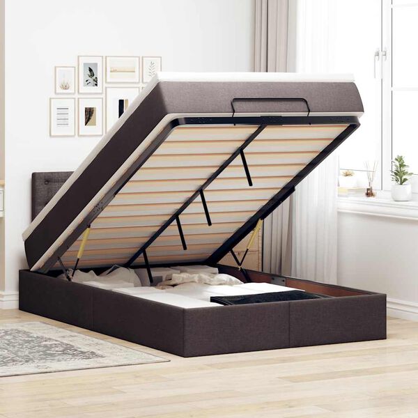 vidaXL Estructura de cama otomana colch&oacute;n tela marr&oacute;n oscuro 120x190cm