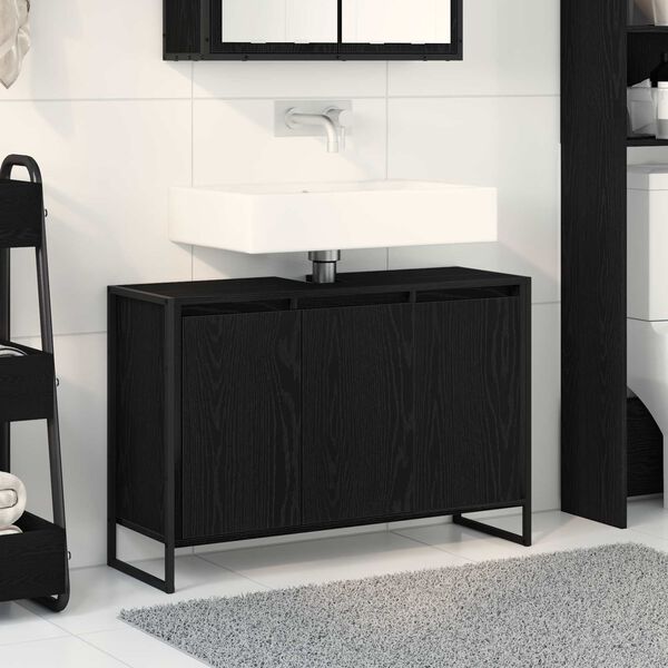 vidaXL Gabinete de Ba&ntilde;o con almacenamiento Roble Negro 90 x 30 x 60 cm
