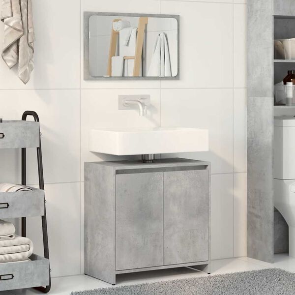 vidaXL Set muebles de baño 2 piezas madera contrachapada gris hormigón