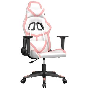 vidaXL Silla gaming de masaje cuero sint&eacute;tico blanco y rosa
