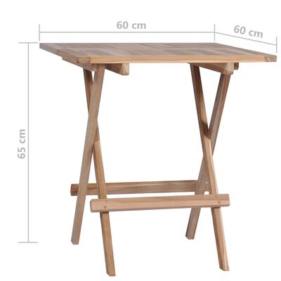 vidaXL Mesa plegable de bistró de madera de teca maciza 60x60x65 cm