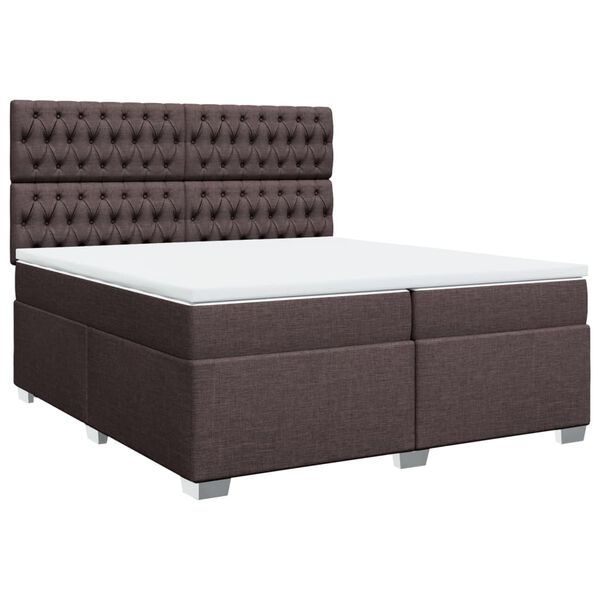 vidaXL Cama box spring con colch&oacute;n tela marr&oacute;n oscuro 200x200 cm
