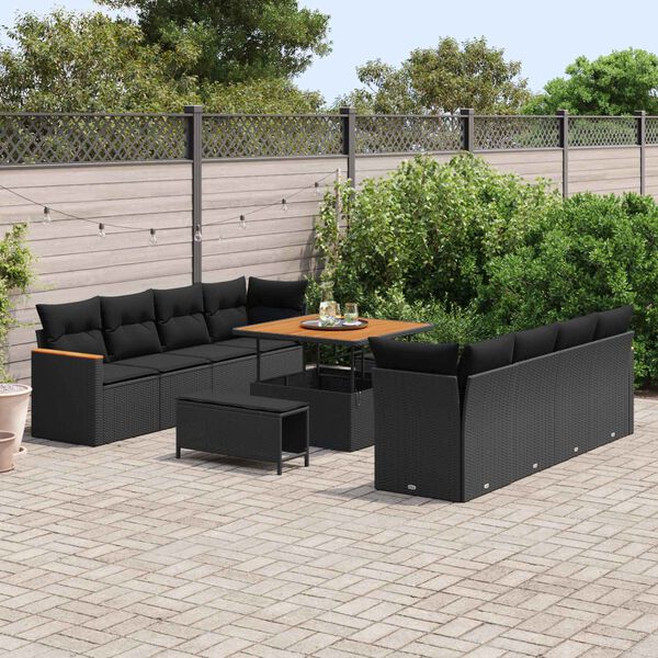 vidaXL Conjunto de sof&aacute;s de jard&iacute;n 11 pcs Negro rat&aacute;n sint&eacute;tico