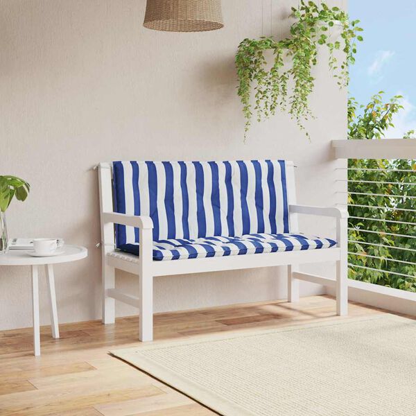 vidaXL Cojines banco jardín 2 uds tela a rayas azul blanco 120x50x7 cm