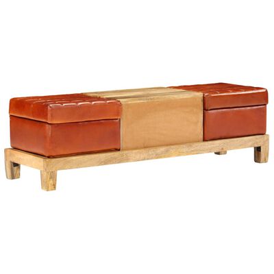 vidaXL Banco de almacenaje madera mango maciza y cuero 120x36x36 cm