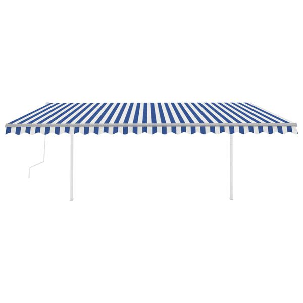 vidaXL Toldo manual retr&aacute;ctil con postes azul y blanco 5x3 m