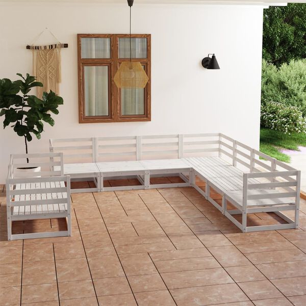 vidaXL Set de sal&oacute;n de jard&iacute;n de 9 piezas blanco madera maciza de pino