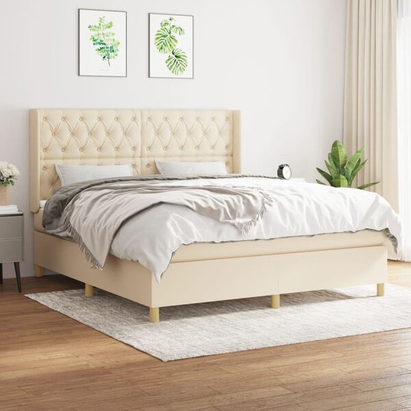 vidaXL Cama box spring con colch&oacute;n tela color crema 160x200 cm