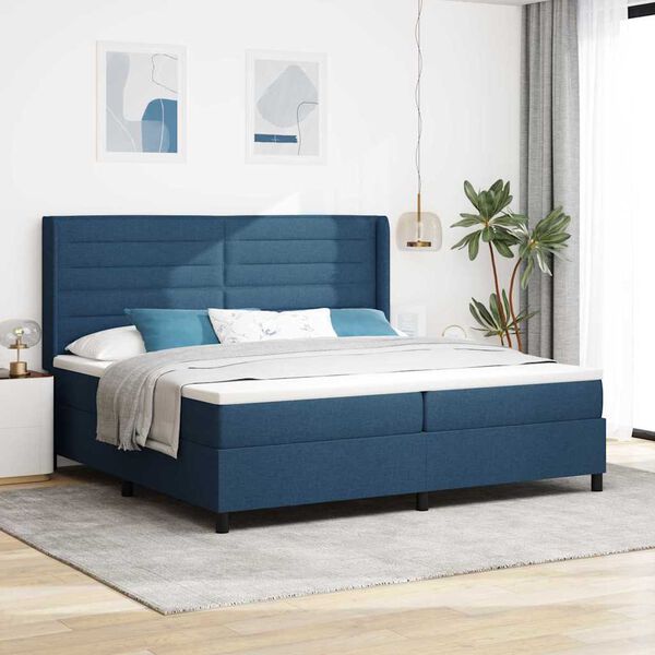 vidaXL Cama tipo Box Spring con colch&oacute;n Azul 200 x 200 cm tela