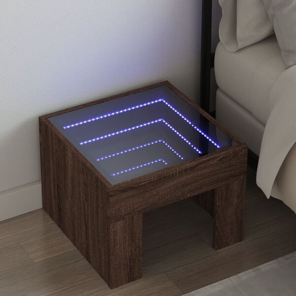vidaXL Mesita de noche con Infinity LED marr&oacute;n roble 40x40x30 cm