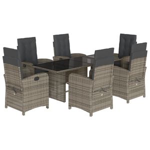 vidaXL Set comedor jard&iacute;n 7 pzas y cojines rat&aacute;n sint&eacute;tico gris